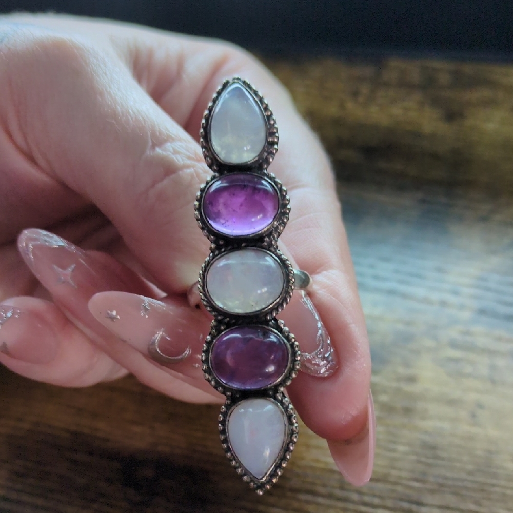 Elegant Purple Amethyst and White Moonstone Ring